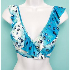 NWT Aerie Abstract Blue Daisy Floral Top Swimwear Size L Plaj Giysisi price