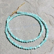 Mini 3mm Natural Blue Amazonite Faceted Gemstone Round Beads Necklace 14-28'' Renkli Taşlı Kolye price
