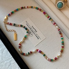 Premium Assorted Gemstone Rainbow Women Necklace Natural Freshwater pearl Choker Renkli Taşlı Kolye price