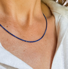 Natural Blue Sapphire Beaded Choker Necklace 2mm Faceted Tiny Gemstone Jewelry Renkli Taşlı Kolye price