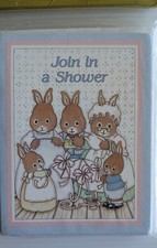 Vintage C.R. Gibson Bunny Family Baby Shower Invitations 8 Cards & Envelopes Davetiye price
