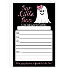 Ghost Little Boo, Halloween Baby Shower Invitations +Opt Envelopes, Girl, Pink Davetiye price
