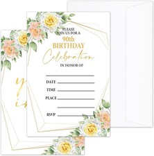 90th Birthday Invitations 20PCS Floral Cards with Envelopes Party Supplies Davetiye price