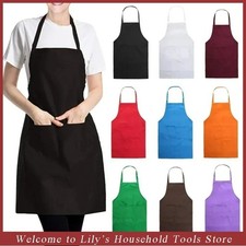 Solid Cooking Kitchen Restaurant Bib Apron Unisex Dress Black with 2 Pocket Mutfak Önlüğü price