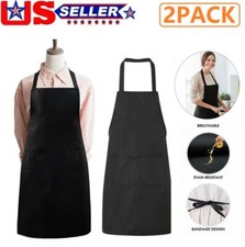 2 Pack Cooking Kitchen Aprons Work Apron With 2 Pockets for Men Women Black Chef Mutfak Önlüğü price