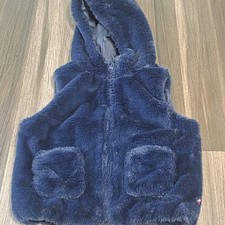 ​Tommy Hilfiger Toddler Plush Faux Fur Hooded Vest Size 4T Navy Blue Full Zip Bebek Yeleği price