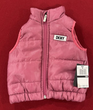 DKNY Baby & Toddler Pink Puffer Vest Full Zip Sleeveless Solid Satin 12M Bebek Yeleği price