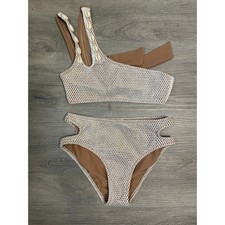 Nessi Byrd Bikini Tan Metallic Mesh Cowrie Shell One Shoulder 2pc Swimsuit 8y Kız Çocuk Plaj Giyimi price