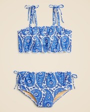 New CREWCUTS Girls' Size 8 / 10 Girls' Lettuce-Edge Two-Piece Swim Blue Paisley Kız Çocuk Plaj Giyimi price