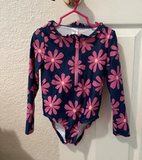 Carter's Girls Size 4 Navy/Pink Floral Long Sleeve Zip One-Piece Swimsuit Kız Çocuk Plaj Giyimi price