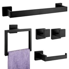 5 Pcs Black Bathroom Hardware Set Stainless Steel Towel Bar Towel Racks Hooks Havlupan price