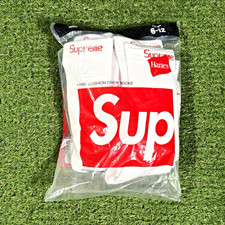Supreme x Hanes 4-Pair Cushioned Crew Socks White/Red Logo Men’s Size L Erkek Çorabı price