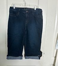 Gloria Vanderbilt Capri Jeans, dark wash blue denim, cuffed hem, women’s 12 Bayan Jeans / Kot Pantolon price