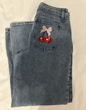J For Justify Juniors Size 5 Blue Medium Wash Straight Jeans Embroidered Cherry Bayan Jeans / Kot Pantolon price