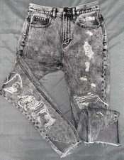 American Eagle Gray Acid Wash Distressed Straight Jeans Mid Rise 5-Pocket Sz 2 Bayan Jeans / Kot Pantolon price