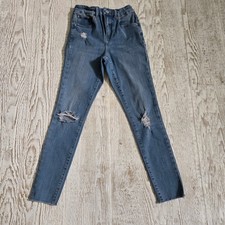 Express Women High Rise Cropped Skinny Jeans Y2K Distressed Hem Medium Wash XS Bayan Jeans / Kot Pantolon price