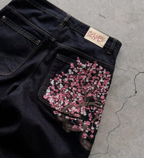 Derschutze Patchwork Cherry Blossom Embroidery Denim Pants Vintage Baggy jeans Bayan Jeans / Kot Pantolon price