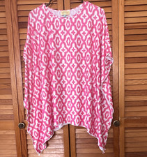 Viv & Lou Pink/White Geometric Knit Pullover Round Neck Tunic Top Women’s S/M Tesettür Tunik price