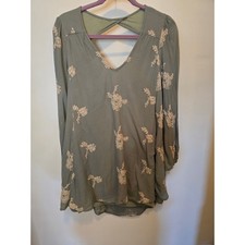 Free People Embroidered Open Back Mini Dress Sage Green Boho Long Sleeve Tunic Tesettür Tunik price