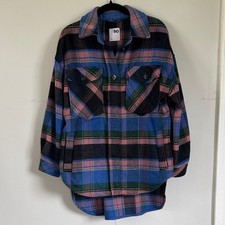 SO Plaid Shacket XS Multicolor Flannel Shirt Jacket High Low Tunic Oversized Tesettür Tunik price