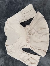SHEIN Cream Tie-Waist Peplum Tunic with Puff Sleeves Tesettür Tunik price