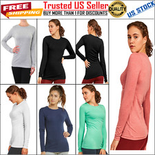 Women's Cotton Soft T-Shirt Long Sleeve Crew Round Neck Stretch Plain Tunic Top Tesettür Tunik price