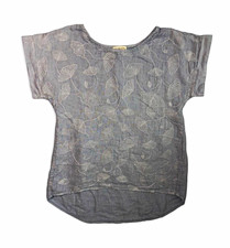 Terzo Millennio Gray Floral Embroidered Top Short Sleeve Round Neck Pullover S Tesettür Tunik price