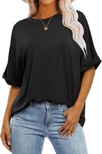 Womens Oversized Short Sleeve Crewneck T Shirt Casual Loose Fit Tunic Top Summer Tesettür Tunik price