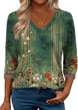 Womens 3/4 Sleeve V Neck Tunic Top Soft Stretchy Blouse for Casual Work Office Tesettür Tunik price
