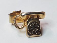 Rotary Telephone Tie Bar Clip Clasp Signed WB Small Mens Gold Tone Vintage Kravat İğnesi price
