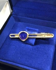 Yves Saint Laurent YSL Tie Clip Bar Pin Gold Blue Accent Vintage Men's Jewelry Kravat İğnesi price