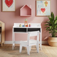 Kids Study Desk and Chair Set, White Solid Wood Table with Storage for Nursery Çocuk Çalışma Masası price