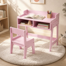 Kids Study Desk and Chair Set Pink Wooden Toddler Learning Table Storage Bedroom Çocuk Çalışma Masası price