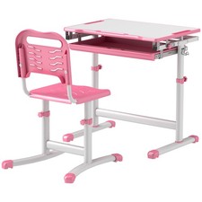 Qaba Kids Desk and Chairs Set Height Adjustable Children Study Table, Pink Çocuk Çalışma Masası price