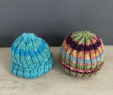 Set of 2 Hand Knit Multicolored Baby Winter Hats Size 0-6 Months Warm & Cozy Bebek Beresi price