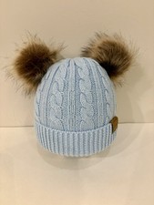 Light Blue Cableknit Baby/toddler Beanie With Faux Fur Pom Poms - Brand New! Bebek Beresi price