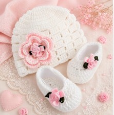 Handmade Crochet Baby Set  Hat Beanie Booties Gift  Hand Knitted Set Baby Shower Bebek Beresi price