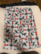 Women’s XL Fleece Polyester Pajama Pants Geometric Gray Red Black Drawstring Kadın Pijama price