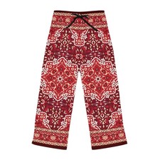 Red Paisley Tile Pattern Pajama Pants | All-Over Print Kadın Pijama price
