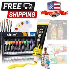 Acrylic Glass Paint Set with 6 Brushes, 1 Palette, 12 Colors Stain Glass Pain... Cam Boyası price