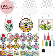65PCS Stained Glass Painting Kit Suncatcher Craft Set with Paint Tools Cam Boyası price