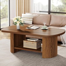 115CM Wood Oval Coffee Table, Mid-Century 2-Tier Coffee Table with Storage Shelf Orta Sehpa price