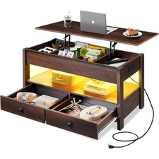 Lift Top Coffee Table W/ RGB LED USB Charging Extra Storage Durable Design Orta Sehpa price