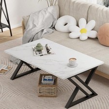 Faux Marble Coffee Table Black Metal Legs Rectangular Modern Center Table Orta Sehpa price