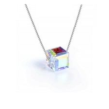 Sterling Silver Aurora Borealis Necklace Made with Swarovski Elements - 18" Swarovski Kolye price