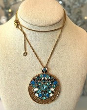 Swarovski Kolye Necklace Medallion Gold Plated Blue Indicolite 30 - 32" N75 Swarovski Kolye price