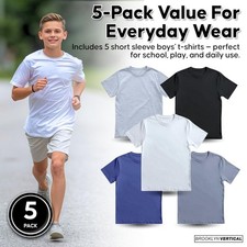 Boys 5‑Pack Short Sleeve T‑Shirts – 100% Pre‑Shrunk Cotton, Crew Neck, Regular F Erkek Çocuk Gömlek price