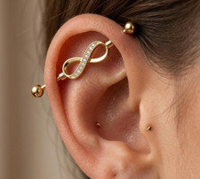 14K Yellow Gold Over Infinity Barbell Piercing Diamond Industrial Helix Jewelry Altın & Gümüş Piercing price