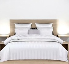 Duvet Cover 230 Thread Count Sateen White Stripes Egyptian 60/40 (Size: Queen) Bebek Nevresim Takımı price
