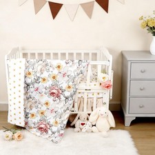4-Piece Crib Bedding Set for Girls, Boho Baby Girl Bedding Set with Crib Skir... Bebek Nevresim Takımı price